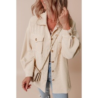 Oatmeal Corduroy Flap Pocket Button Up Shacket - M thumbnail