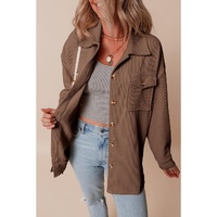 Chestnut Corduroy Flap Pocket Button Up Shacket - S thumbnail