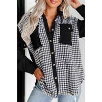 Black Houndstooth Corduroy Patchwork Flap Pocket Shacket - XL thumbnail