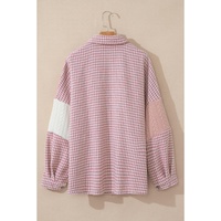Pink Houndstooth Color Contrast Textured Patchwork Loose Shacket - 2XL thumbnail