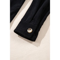 Black Hooded Drawstring Pockets Corduroy Shacket - L thumbnail