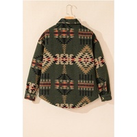 Green Aztec Print Flap Pockets Long Sleeve Shacket - XL thumbnail