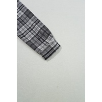 Black Plaid Print Flap Pockets Contrast Hooded Loose Shacket - S thumbnail