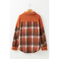 Khaki Colorblock Plaid Pattern Flap Pockets Buttoned Shacket - XL thumbnail