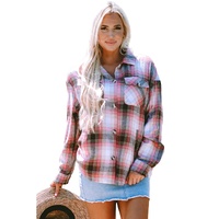 Pink Plaid Flap Pocket Button Up Shacket - 2XL thumbnail