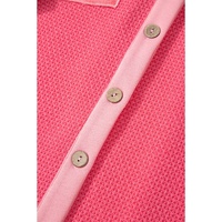 Peach Blossom Two Tone Contrast Waffle Knit Buttoned Loose Shacket - S thumbnail