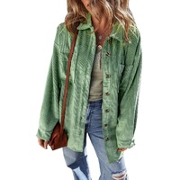 Mist Green Patched Pocket Button Up Corduroy Shacket - M thumbnail