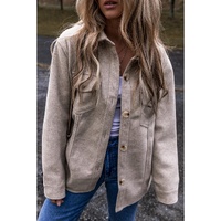 Light Grey Turn Down Collar Flap Pockets Buttoned Shacket - S thumbnail