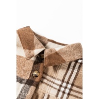 Light French Beige Flannel Plaid Double Flap Pocket Shacket - M thumbnail