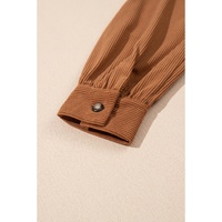 Cinnamon Corduroy Flap Pocket Button Up Round Hem Shacket - S thumbnail
