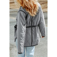 Gray Stitching Quilted Drawstring Jacket - M thumbnail