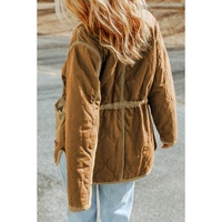 Azura Exchange Brown Stitching Quilted Drawstring Jacket - S thumbnail