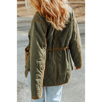 Green Stitching Quilted Drawstring Jacket - S thumbnail