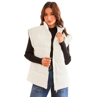 Beige  Zipper Stand Neck Oversized Puffer Vest - L thumbnail