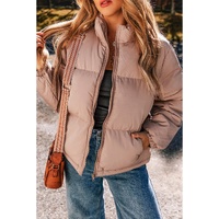 Apricot Pink Full Zipper Quilted Puffer Jacket - XL thumbnail