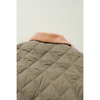 Jungle Green Teddy Collar Flap Pockets Quilted Puffer Jacket - M thumbnail