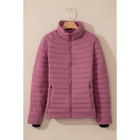 Burgundy Solid Color Quilted Zip-up Puffer Jacket - 2XL thumbnail