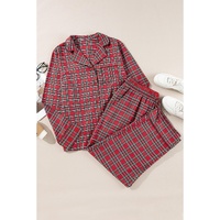 Red Plaid Printed Shirt and Pants Plus Size Lounge Set - 1X thumbnail