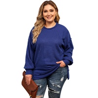 Azura Exchange Blue Plus Size Waffle Knit Oversized Exposed Seam Top - 1X thumbnail