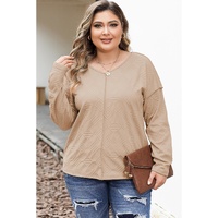 Khaki Plus Size Textured Drop Shoulder Exposed Seam Top - 1X thumbnail