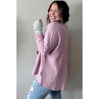 Azura Exchange Pink Plus Size Exposed Seam Waffle Knit Top - 1X thumbnail