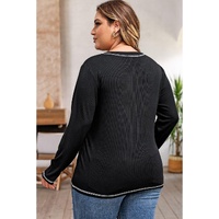 Black Plus Size Contrasting Topstitch Ribbed Henley Top - 2X thumbnail