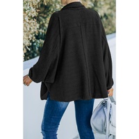 Black Plus Size Long Sleeve Flap Pocket Henley Top - 3X thumbnail