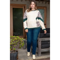 Leopard Colorblock Patchwork Dolman Sleeve Plus Size Top - 3X thumbnail