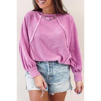 Azura Exchange Pink Plus Size Exposed Seam Terry Long Sleeve Top - 2X thumbnail