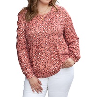 Leopard Print Long Sleeve Ruffled Babydoll Plus Size Blouse - 3X thumbnail