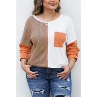 Chestnut Plus Size Color Block Textured Patchwork Top with Pocket - 1X thumbnail