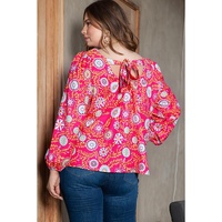 Pink Plus Size Square Neck Floral Blouse - 1X thumbnail