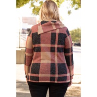 Mineral Red Plus Size Plaid Print Button Decor Asymmetric Neck Top - 3X thumbnail