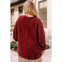Gold Flame Exposed Seam Detail Waffle Knit Plus Size Top - 1X thumbnail