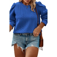 Dark Blue Cable Pattern Puff Sleeve Plus Size Top - 2X thumbnail
