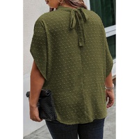 Moss Green Plus Size Swiss Dot Mock Neck Tied Nape Top - 1X thumbnail