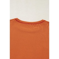 Orange Textured Knit Color Block Patchwork Chest Pocket Plus Size Top - 1X thumbnail