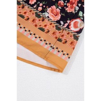 Black Plus Size Paisley Floral Print V Neck Bubble Sleeve Blouse - 2X thumbnail