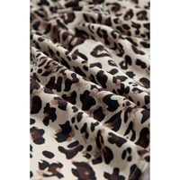 Khaki Leopard Print Lace-up Ruffled 3/4 Sleeve Plus Size Blouse - 1X thumbnail