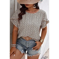 Khaki Plus Size Geometric Print Ruffled Sleeve Blouse - 1X thumbnail