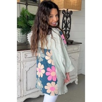 Green Plus Size Flower Patchwork Exposed Seam High Low Top - 1X thumbnail