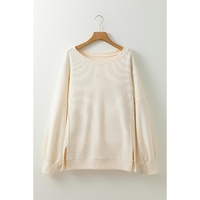 White Solid Color Waffle Knit Drop Shoulder Plus Size Sweatshirt - 1X thumbnail