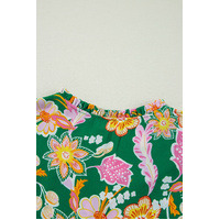 Green Floral Tied V Neck Long Sleeve Plus Size Babydoll Top - 1X thumbnail