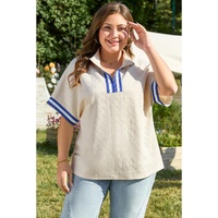 White Varsity Half Zip Textured Plus Size Top - 3X thumbnail