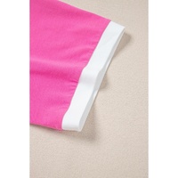 Pink Contrast Trim Collared Split Neck Short Sleeve Plus Size Top - 3X thumbnail