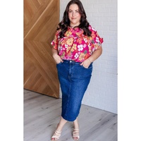 Rose Plus Size Floral Print Ruffle Short Sleeve Blouse - 2X thumbnail