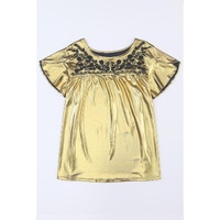 Gold Plus Size Floral Embroidered Short Sleeve Top - 1X thumbnail
