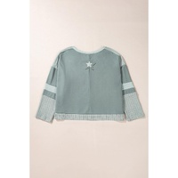 Mist Green Stars Patchwork Round Neck Plus Size T Shirt - 2X thumbnail