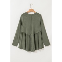 Mist Green Plus Size Thermal Knitted Babydoll Flare Top - 3X thumbnail