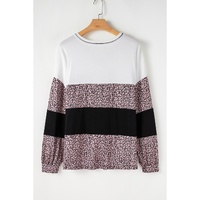 Black Leopard Print Colorblock V Neck Long Sleeve Plus Size Top - 1X thumbnail